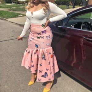 Divabby 3D Pink Butterfly Print Women's Skirt